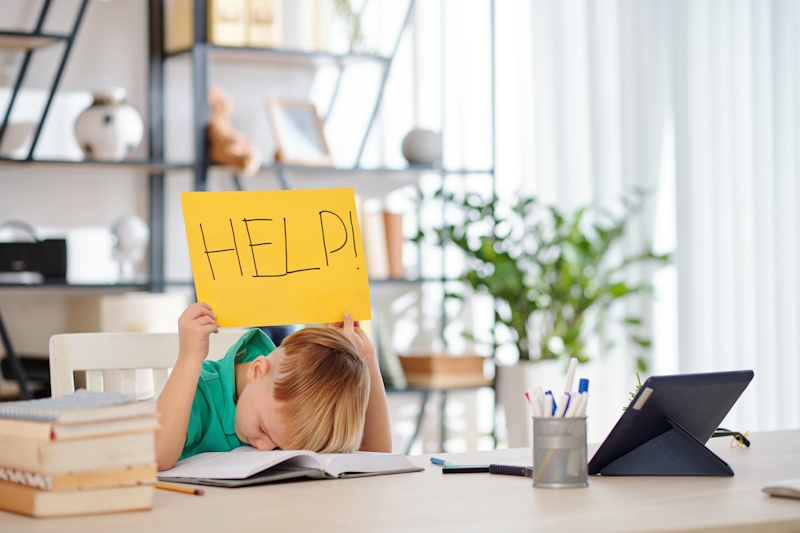 child holding help sign